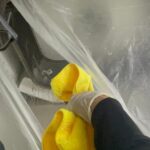 業務用エアコンの高圧洗浄作業