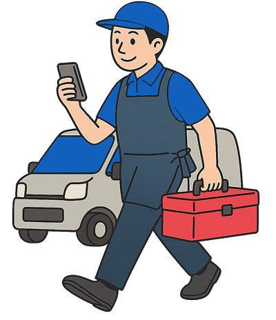 作業現場へ向かう清掃スタッフ